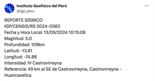 Sismo en Huancavelica