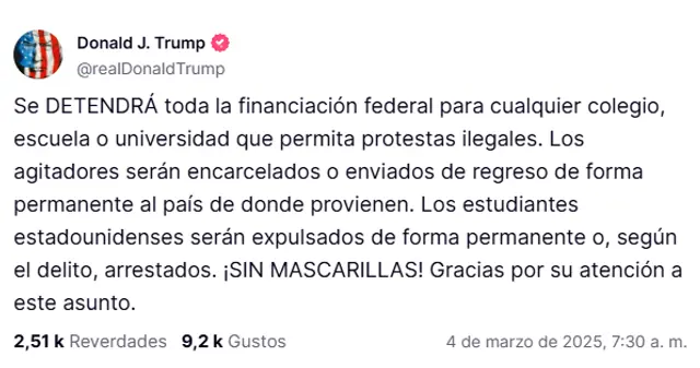 Donald Trump, Truth Social, protestas ilegales