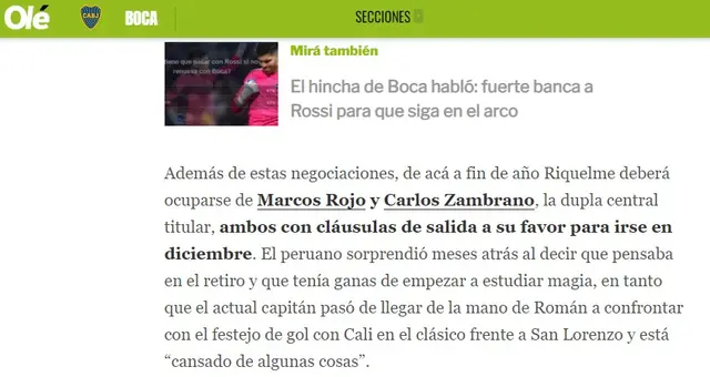 Zambrano abandonaría Boca Juniors.