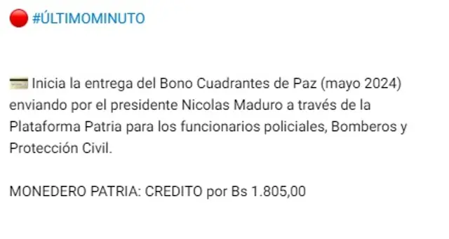 Bono Cuadrante de Paz mayo 2024