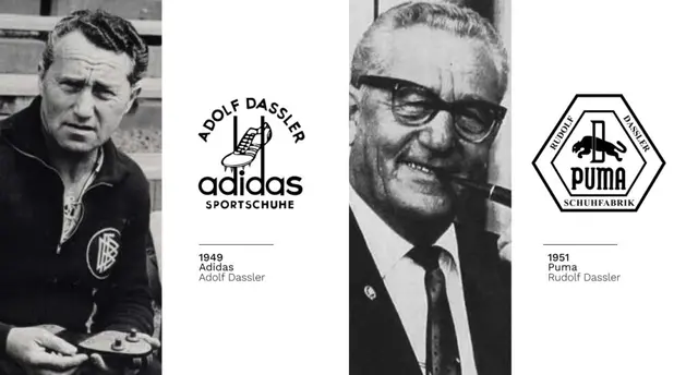  Los hermanos Adolf y Rudolf Dassler, fundadores de las marcas Adidas y Puma.   