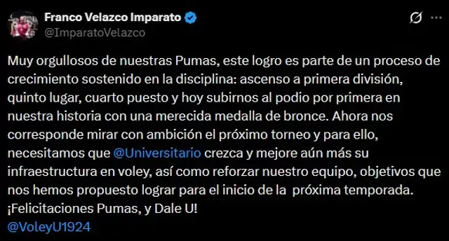 Administrador de Universitario felicitó al equipo de vóley por el tercer lugar en la LPV