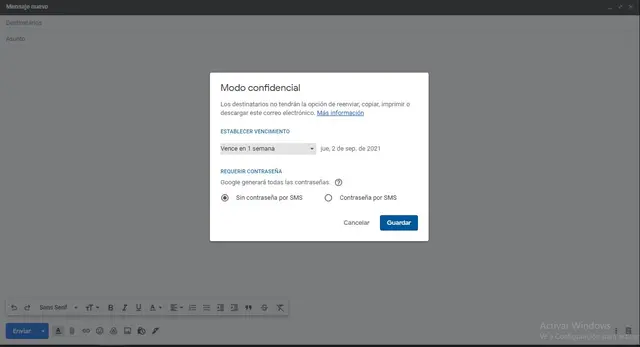 Modo confidencial en Gmail