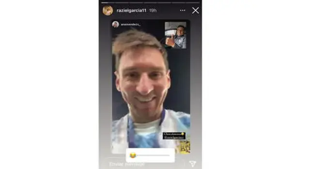 Raziel García en presunta videollamada con Messi.   