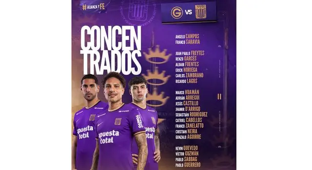 Lista de concentrados de Alianza Lima para partido ante Garcilaso | Foto: Alianza Lima   