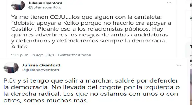 Juliana Oxenford sobre marchas por la democracia