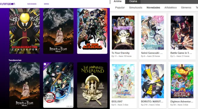 Catalogo de animes de Funimation y Crunchyroll.   