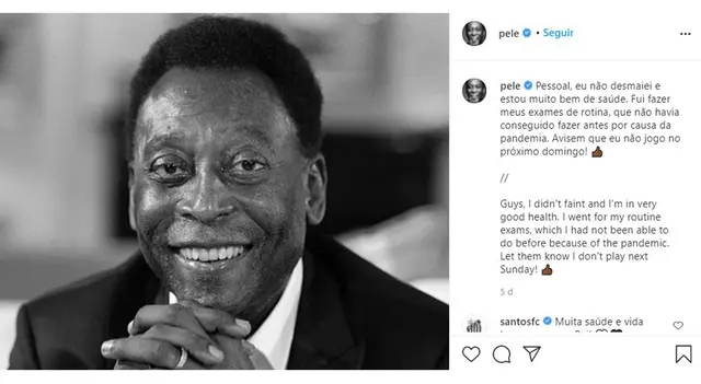 Pelé aclaró que está bien de salud Pelé aclaró que está bien de salud