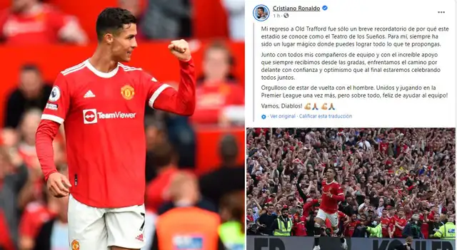 Cristiano Ronaldo y su mensaje tras doblete con Manchester United. Cristiano Ronaldo y su mensaje tras doblete con Manchester United.