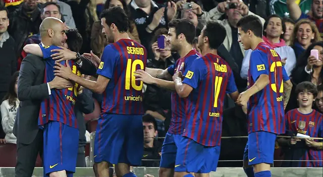 Pep Guardiola y el histórico Barcelona a su mando.   