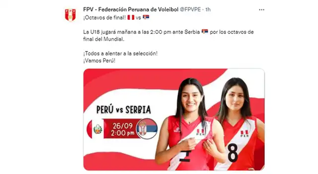 Perú enfrentará a Serbia en el Mundial de Vóley Sub 18.