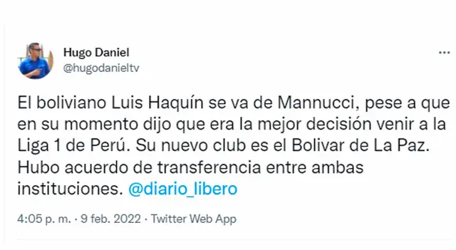 Luis Haquín dejó Carlos A. Mannucci