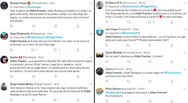 Hinchas de Alianza Lima criticaron a Aldair Fuentes.