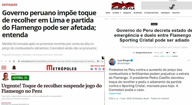 Medios brasileños sobre situación de Flamengo en Lima