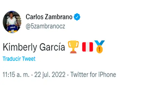 Carlos Zambrano en twitter por el triunfo de Kimberly García
