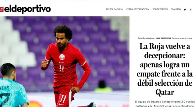 El Deportivo y su titular ante el empate de Chile contra Qatar