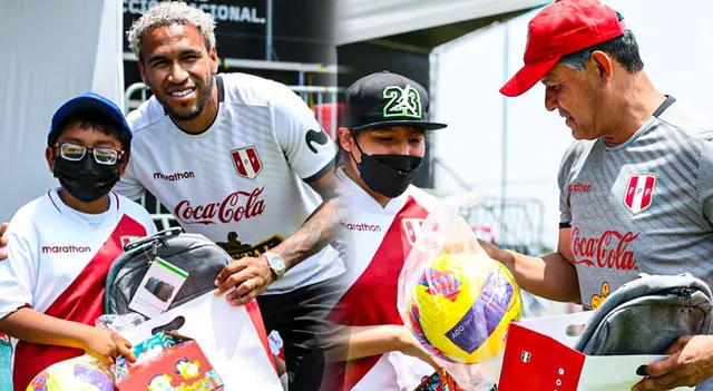 El capitán y DT de la selección junto a los niños que visitaron la Videna