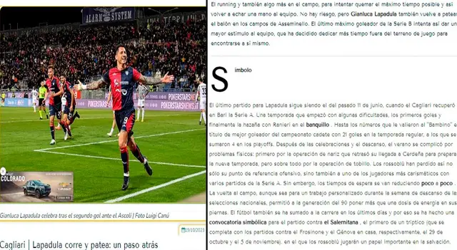 Gianluca Lapadula sería convocado simbólicamente ante Salernitana   
