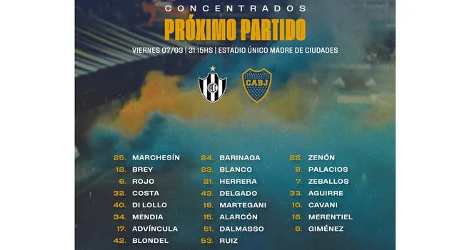 Convocados de Boca para partido ante Central Córdoba | Foto: Boca Juniors    