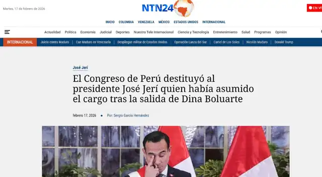 Prensa internacional informa sobre destitución de Jerí / FOTO: NTN24   