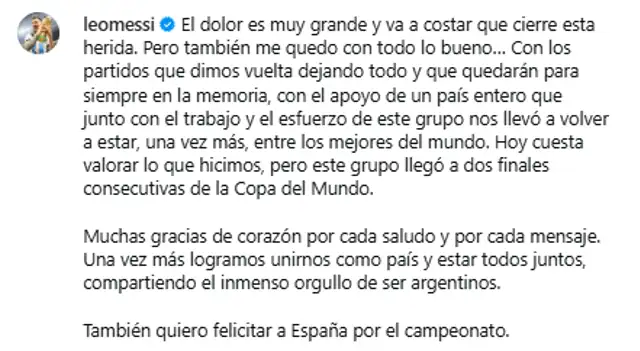 Mensaje de Lionel Messi vía Instagram Mensaje de Lionel Messi vía Instagram