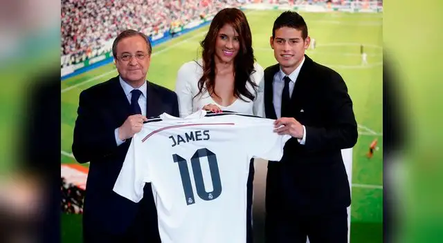 Daniela Ospina, esposa de James Rodríguez, lo acompañó en su presentación como jugador del Real Madrid.