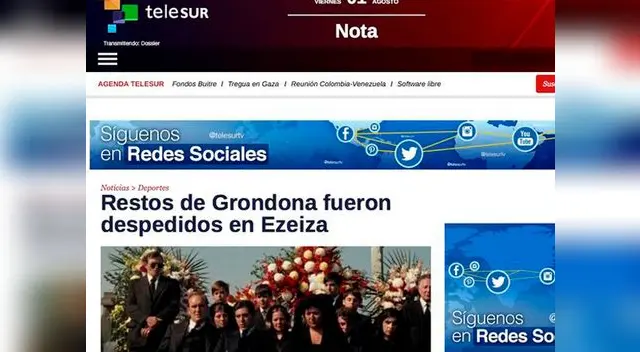 La página web de Telesur 'patinó' al publicar la imagen de la película 'El Padrino' como si fuera el entierro de Julio Grondona.