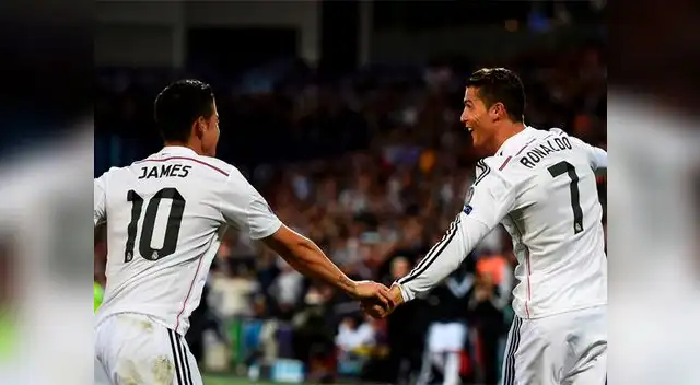 Real Madrid vs. Sevilla: Ronaldo felicita a James por una gran jugada.