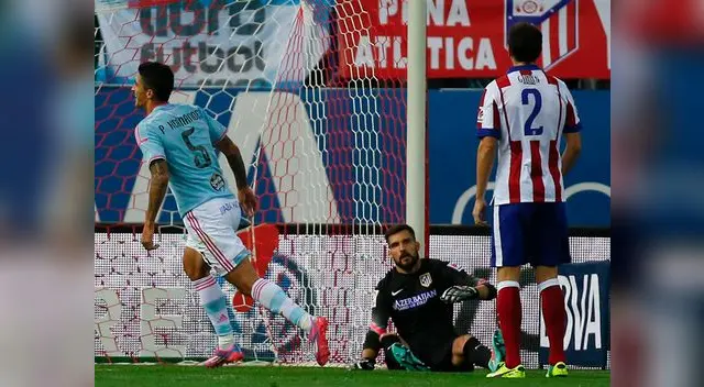 Atlético de Madrid vs. Celta de Vigo: Pablo Hernández celebra su golazo ante Moyá. Atlético de Madrid vs. Celta de Vigo: Pablo Hernández celebra su golazo ante Moyá.