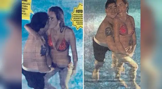 Diego Maradona, en una piscina de Dubai junto a su novia Rocío Oliva. 