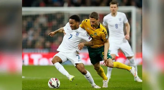 Inglaterra vs. Lituania: Raheem Sterling supera la marca de un rival. Inglaterra vs. Lituania: Raheem Sterling supera la marca de un rival.