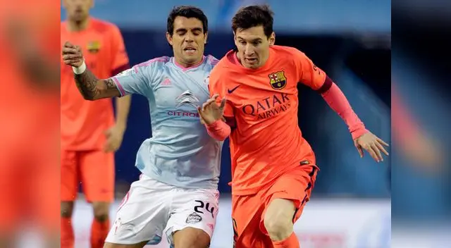 Barcelona vs. Celta: Lionel Messi disputa el balón con Augusto Fernández. Barcelona vs. Celta: Lionel Messi disputa el balón con Augusto Fernández.