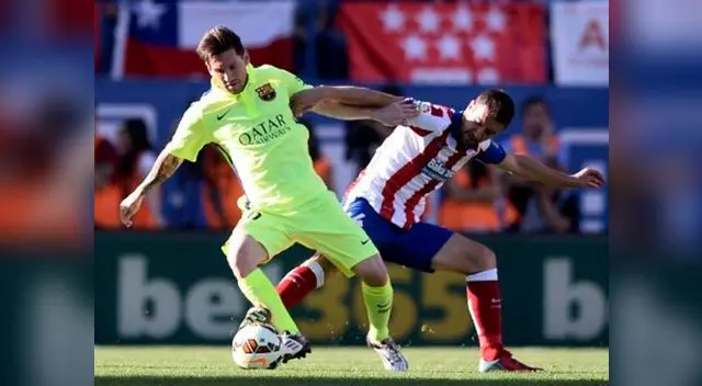 Barcelona vs. Atlético de Madrid: Messi disputa el balón con Gabi. Barcelona vs. Atlético de Madrid: Messi disputa el balón con Gabi.