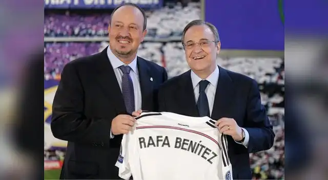 Real Madrid: Rafa Benítez en compañía de Florentino Pérez en su presentación.