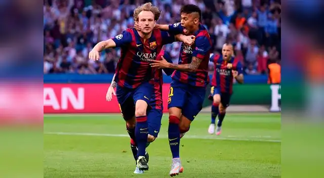 Barcelona vs. Juventus: Ivan Rakitic corre a celebrar tras marcar el 1-0 en Berlín.