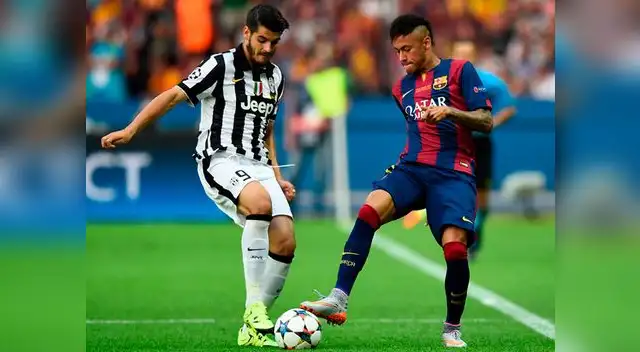 Barcelona vs. Juventus: Álvaro Morata disputa el balón con Neymar.