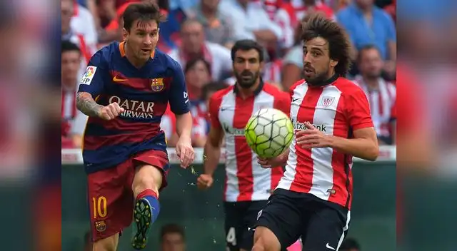 Barcelona vs. Athletic de Bilbao: Lionel Messi disputa una jugada con Beñat.
