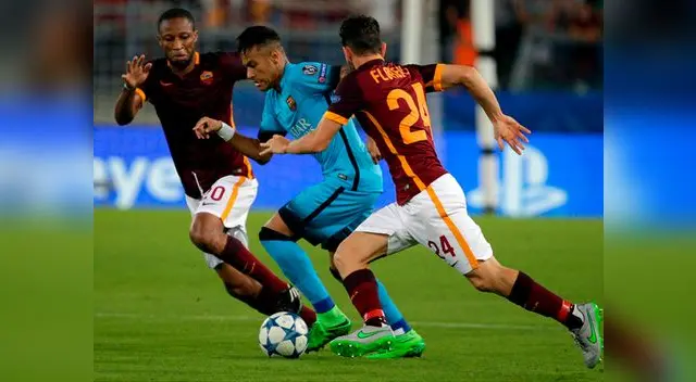 Barcelona vs. AS Roma: Neymar se escapa de Florenzi y Keita.