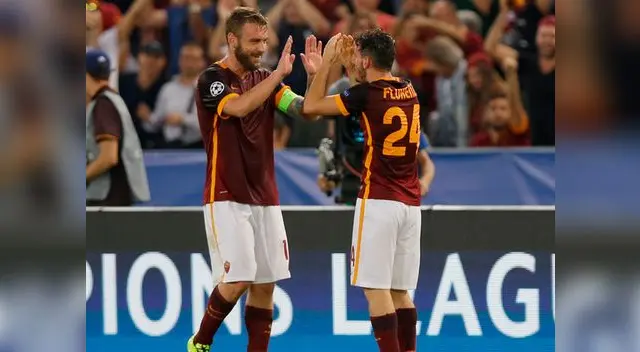 Barcelona vs. AS Roma: Florenzi celebra su gol con Daniele De Rossi.