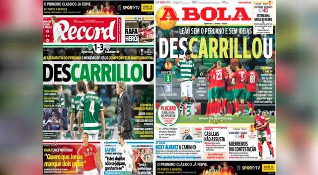 André Carrillo: prensa de Portugal critica al técnico del Sporting Lisboa por no convocarlo. André Carrillo: prensa de Portugal critica al técnico del Sporting Lisboa por no convocarlo.
