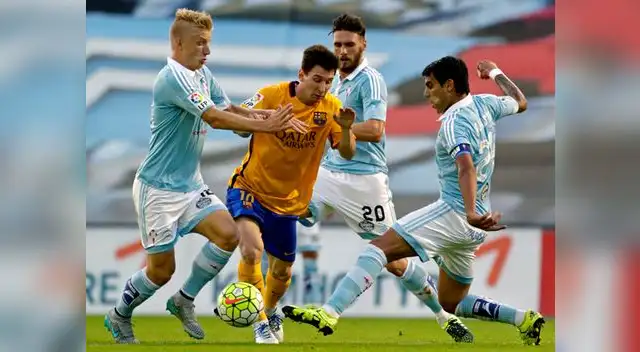 Barcelona vs. Celta: Lionel Messi no puede con la marca de hasta tres rivales.