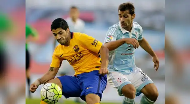 Barcelona vs. Celta: Luis Suárez es marcado por Jonny Castro.