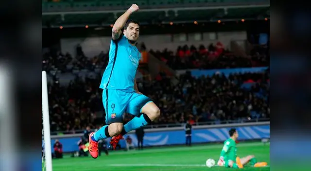 Barcelona vs. Guangzhou Evergrande: Luis Suárez celebra su primer gol en el Mundial de Clubes. Barcelona vs. Guangzhou Evergrande: Luis Suárez celebra su primer gol en el Mundial de Clubes.