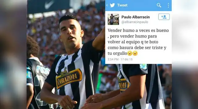 Albarracín utilizó su cuenta de twitter para responder al jugador crema 