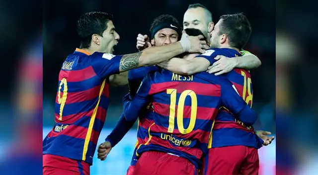 Barcelona vs. River Plate: Lionel Messi celebra su gol con Neymar, Iniesta, Alba y Suárez. Barcelona vs. River Plate: Lionel Messi celebra su gol con Neymar, Iniesta, Alba y Suárez.