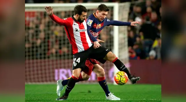 Barcelona vs. Athletic de Bilbao: Lionel Messi disputa el balón con Balenziaga. Barcelona vs. Athletic de Bilbao: Lionel Messi disputa el balón con Balenziaga.