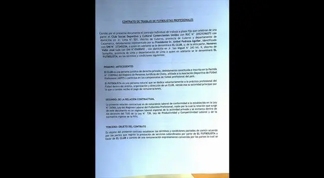 El contrato de José Honores en Comerciantes Unidos.