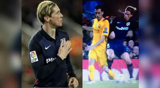 Fernando Torres celebra su golazo y golpea a Busquets en la acción que le costaría la roja. Fernando Torres celebra su golazo y golpea a Busquets en la acción que le costaría la roja.