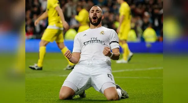 Karim Benzema celebra el 1-0 del Real Madrid al Villarreal.
