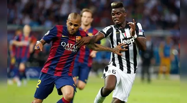 Dani Alves enfrenta a Paul Pogba en la final de la Champions League 2015-16. Dani Alves enfrenta a Paul Pogba en la final de la Champions League 2015-16.